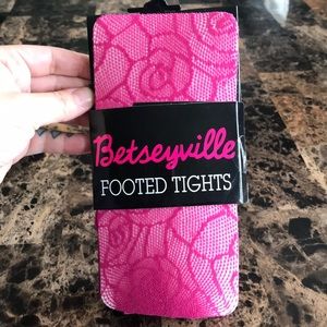 Betseyville Bright Pink Lace Footed Tights